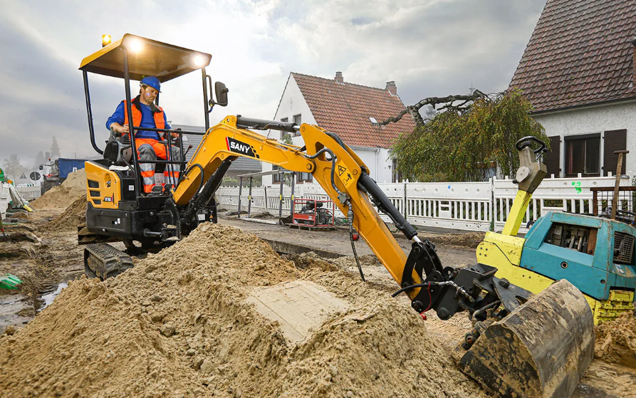 Mini excavator at work