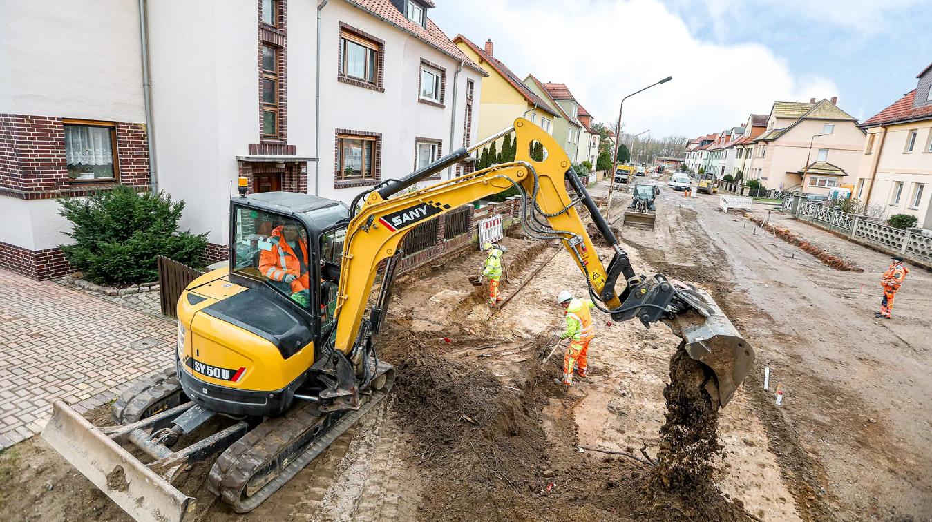 Mini excavator at work on a construction site