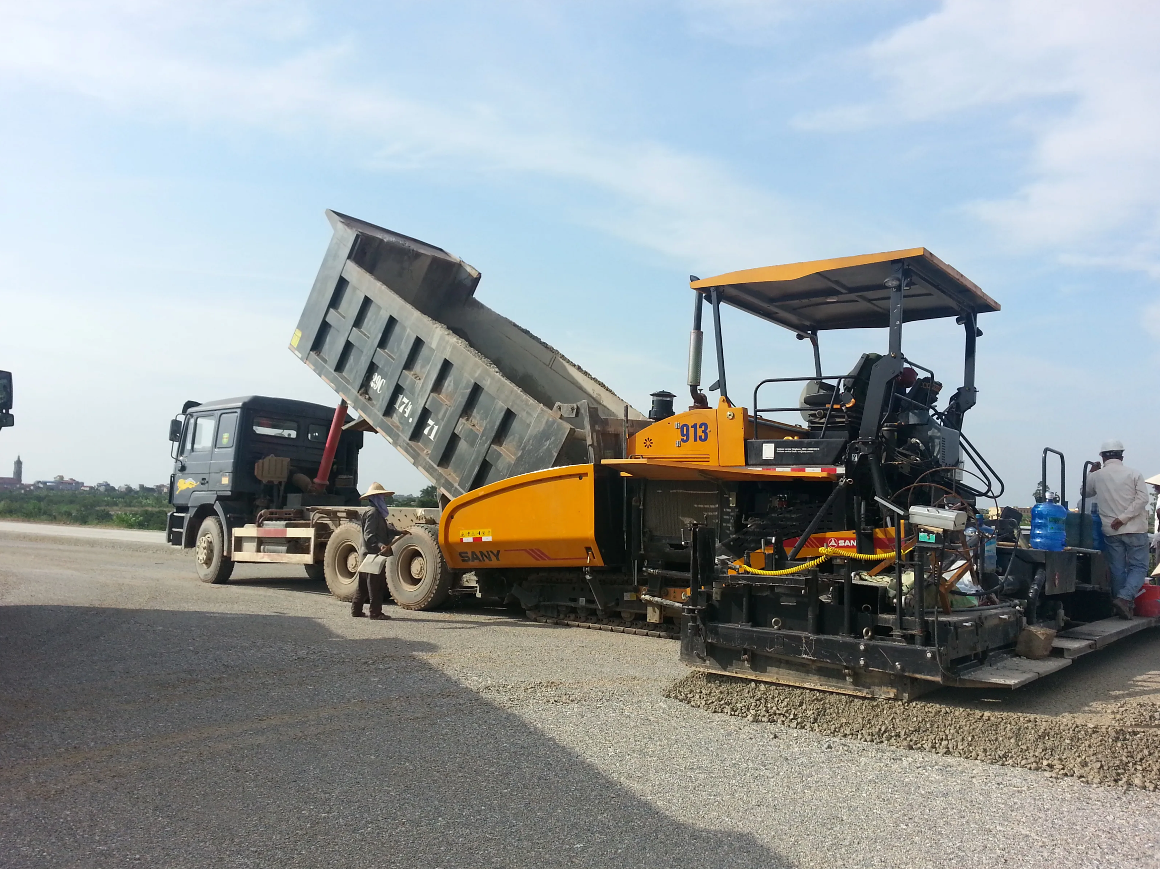 A paver in operation