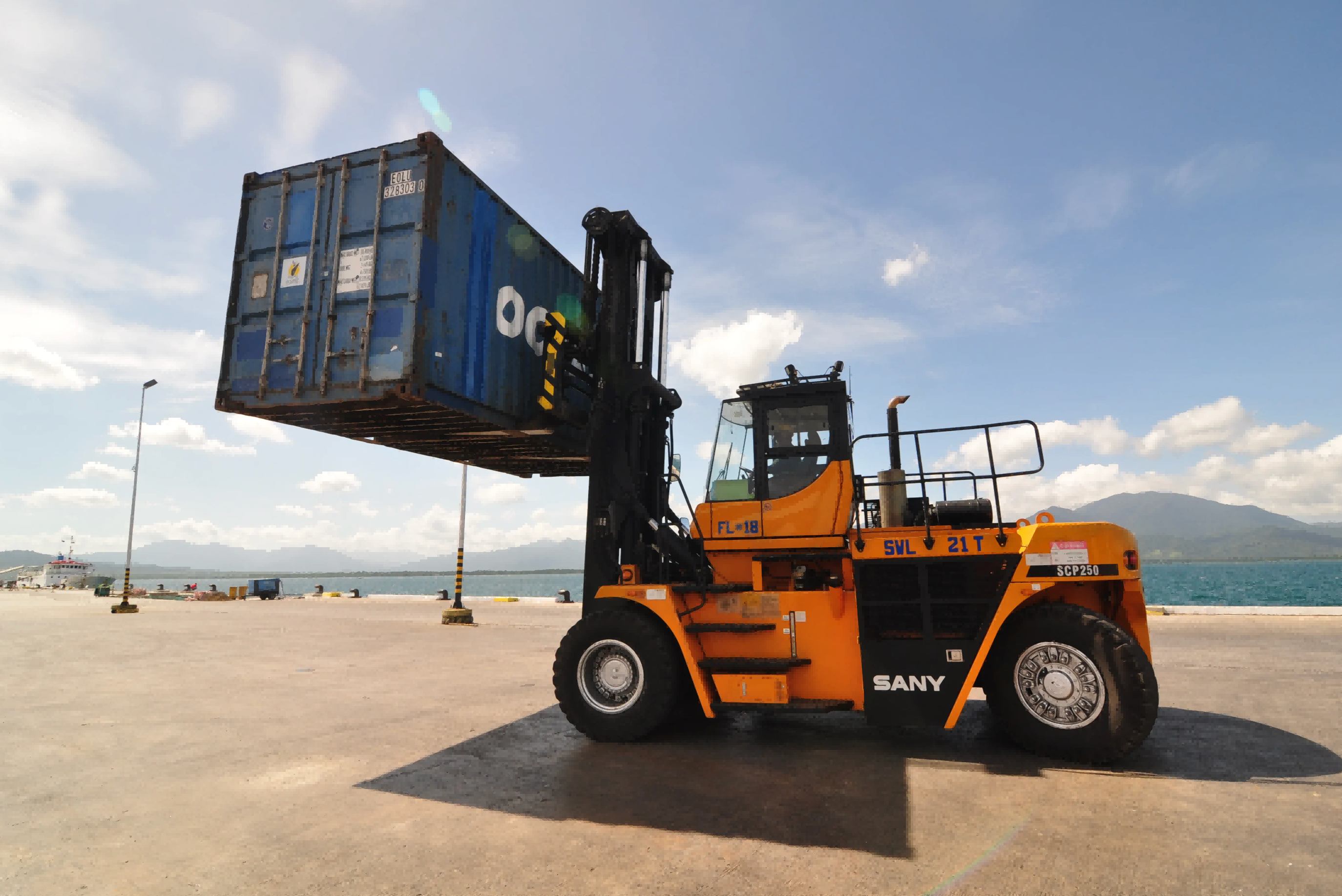 Forklift truck handling goods