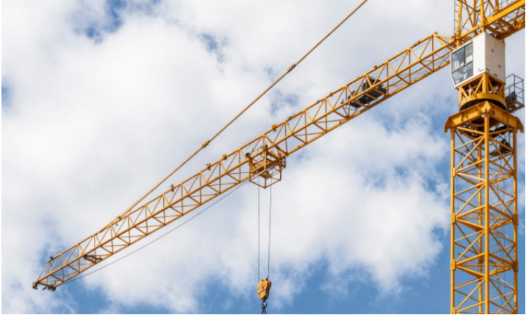 Guindaste de construção industrial em funcionamento