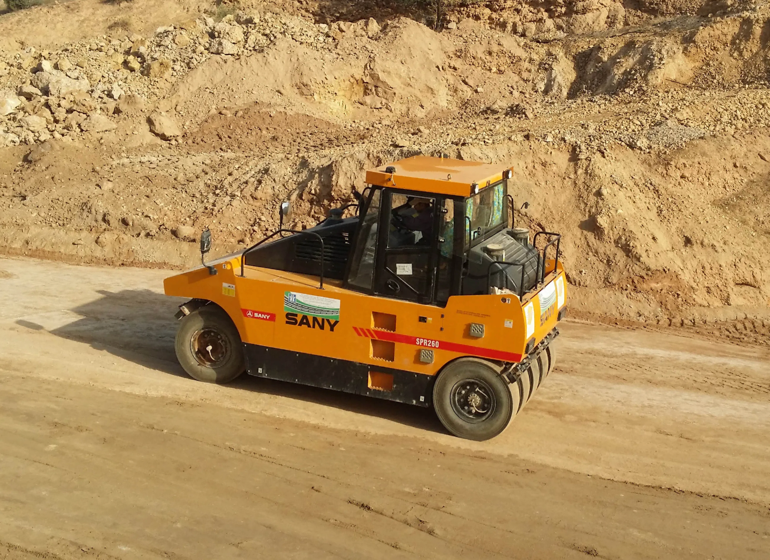 A roller in road construction