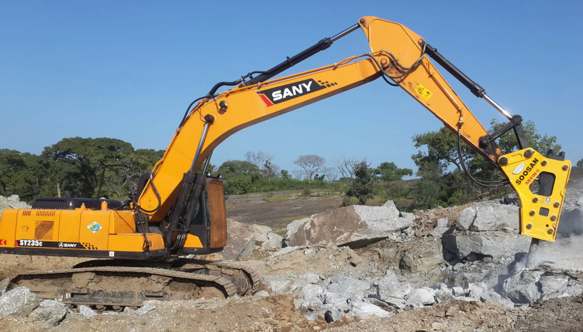 SANY medium excavator performing breaking work