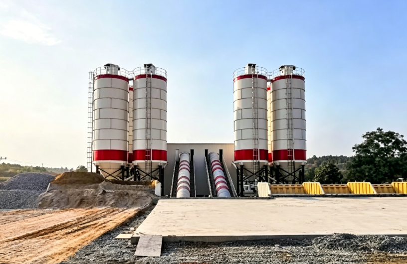 A mobile concrete batching plant